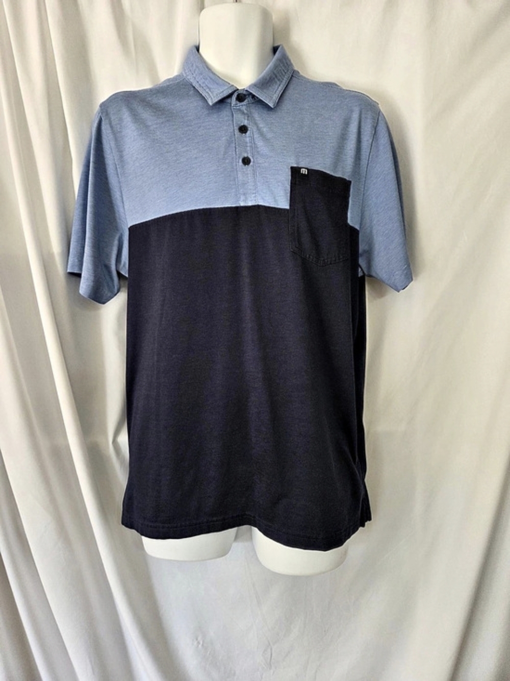 Travis Mathew  Classis Colorblock Blue & Navy Golf Polo Size XL